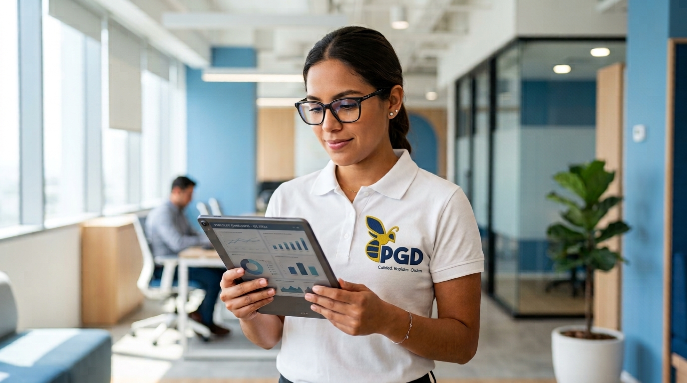 Colaboradora de PGD usando una tablet